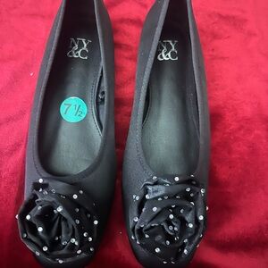 NYC Black Flats with Rosette Detail